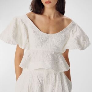 Ronny Kobo Jorden Ruffled Textured Cotton Off-the-Shoulder Top